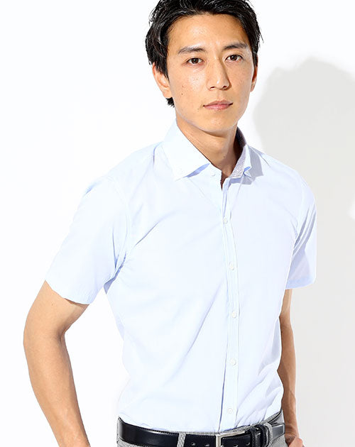 形態安定半袖ビジネスカジュアルボタンダウンスリムシャツ 日本製