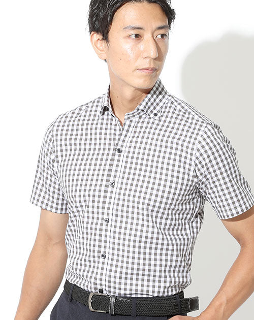 カラーギンガムチェックボタンダウン半袖ビジネスカジュアル半袖シャツ 日本製